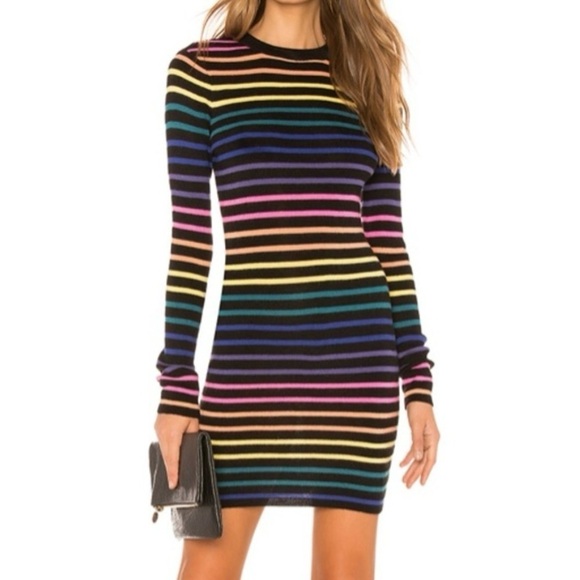 Lovers + Friends Dresses & Skirts - Lovers and Friends Unity Sweater Dress Rainbow Stripe Size Large Long Sleeve